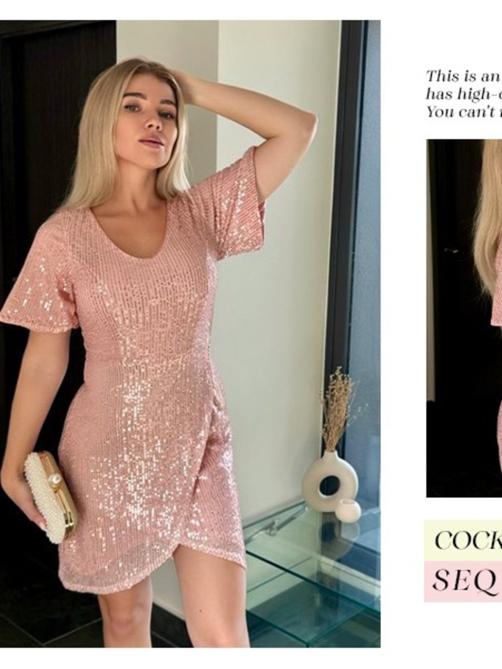 Sequin V-Neck Mini Dress in Blush Pink by Dressystar NWT - large